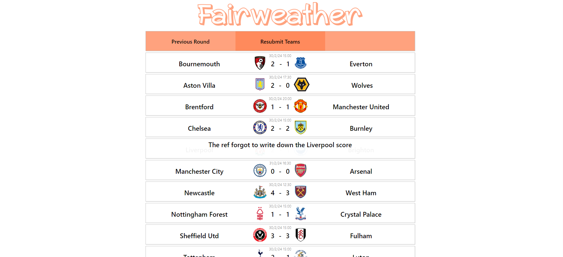 screenshot of fairweather app